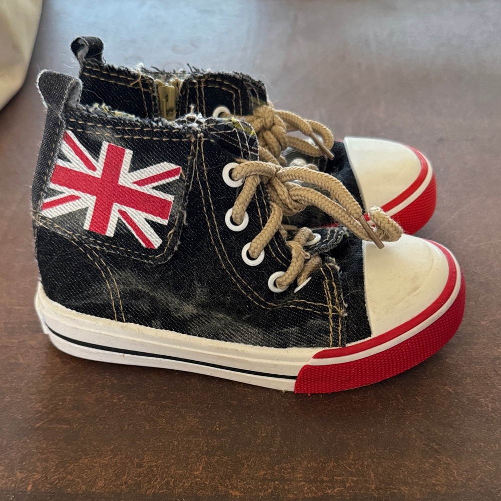 Toddler Size 9 Stylish Black and Red Kids High-Top Sneakers